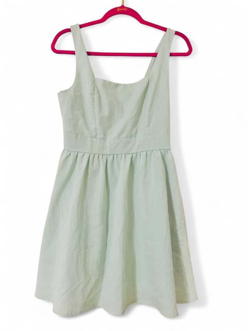 Blue Rain Mint Green Square Neck Smocked Skater Dress Pockets M